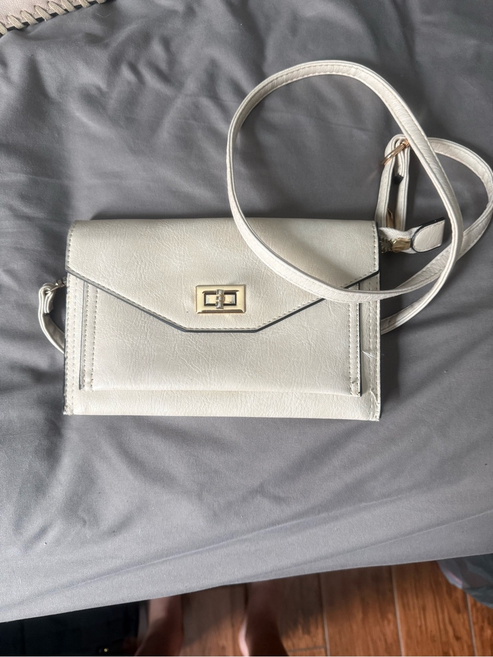 White Crossbody Bag with Gold Turn-Lock
